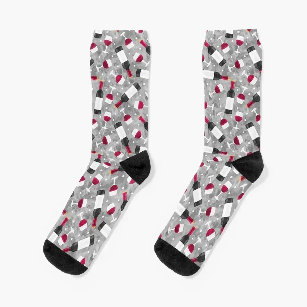 

Red wine - wine glasses and bottles - grey Socks snow men cotton high quality sports stockings Socks For Man Women's