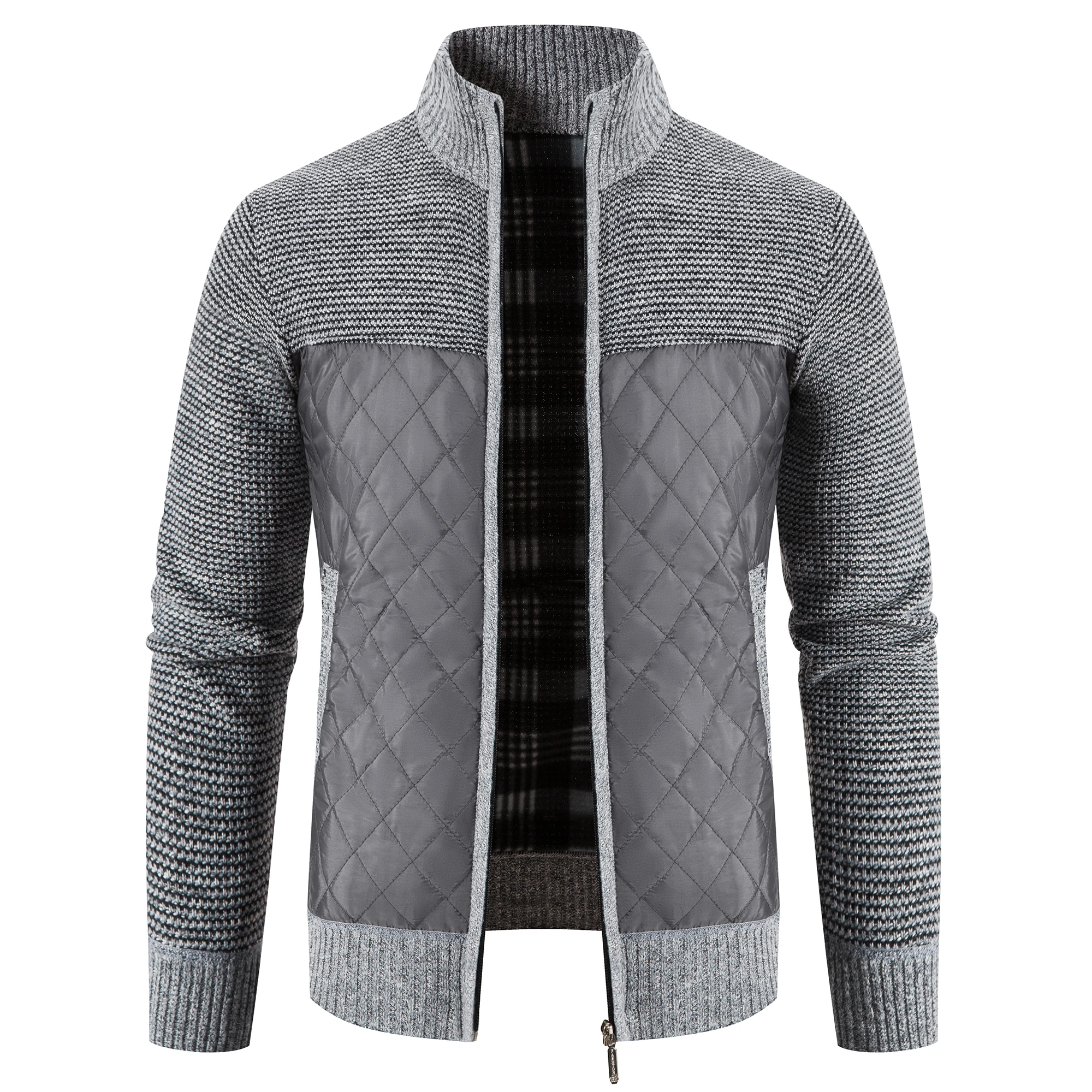 Spring Autumn Mens Casual Jacket Contrast Knitted Zipper Up Jackets Classic Business Male Clothing Knit Outwear