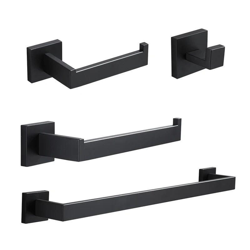 

Luxury Black Bathroom Accessories Kit Bathroom Hardware Set Household Hanger Towel Rack Roll Paper Rack Coat Hook Sets 4 Pcs Kit