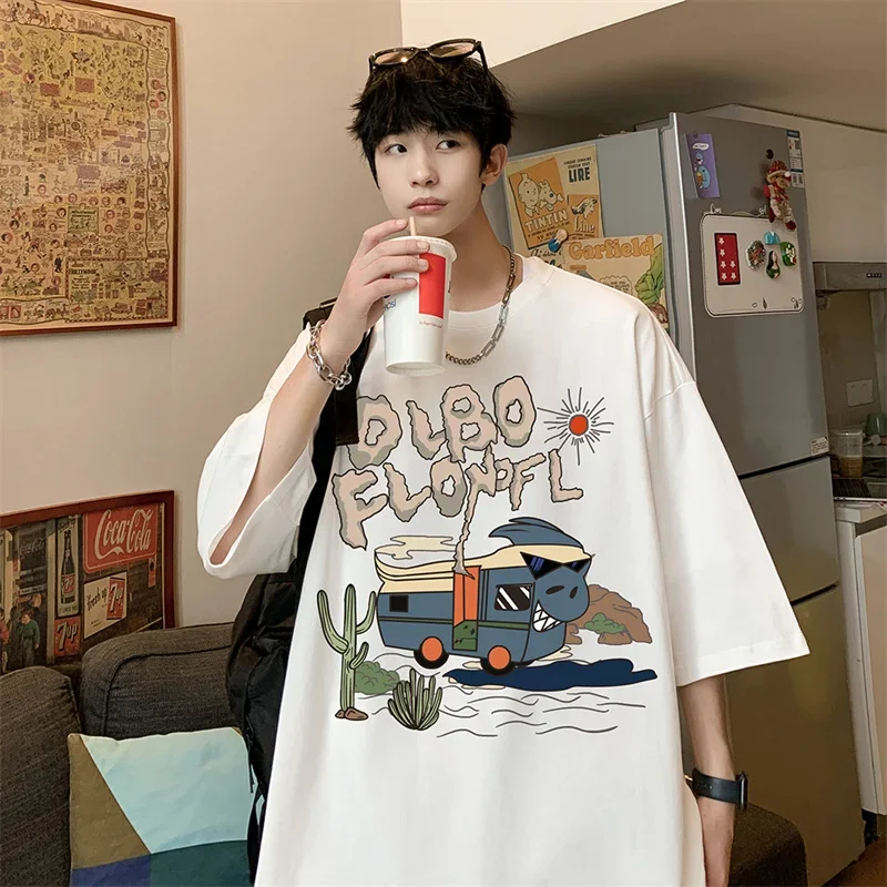 Funny Men's Cotton T-shirts White Mens Oversized T Shirt Casual Summer Wear Fashion Print 5XL Tee Shirts for Men New Clothes image 2
