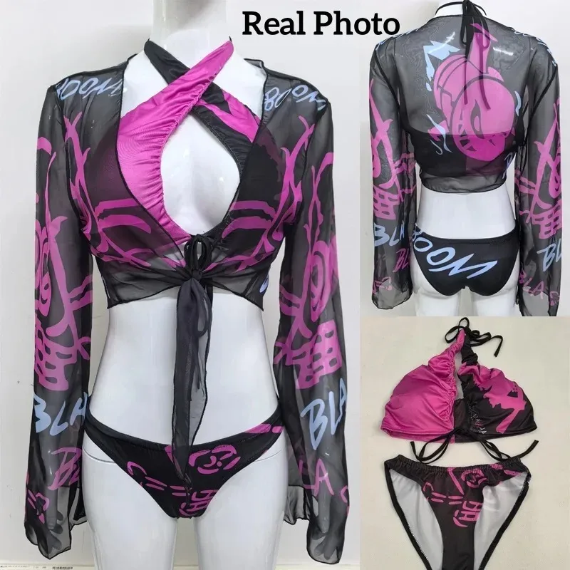 Arcane Jinx Cosplay Swimsuit for Women Sexy Anime Bikini Set Halloween Roleplay Swimwear Outfit view 3
