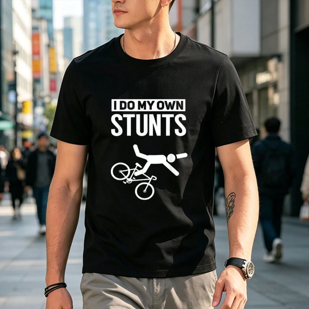 Square Stunt Print Graphic Tee I Do My Own Bike Wreck Humor Men Casual Shirt Humor Summer Casual Wear High Quality Cotton Tee