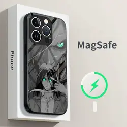 Anime comics Attack on the giant Phone Case for iPhone 15 Pro Max 14 Plus 12 Mini 11 13 14 Pro Max Magsafe Wireless Charge Glass