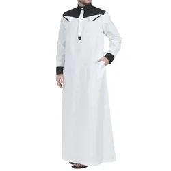 Men Loose Muslim Clothing Long Sleeve Arab Saudi Kaftan Jubba Long Tunic Robe Stand Collar Islamic Arabic Kaftan Men Abayas