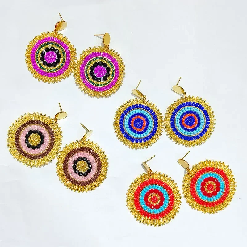 

Beaded earrings Roundness Colour Originality Splice Crystal Hand knitting Bohemia Alloy Tide Simple Rice bead earrings