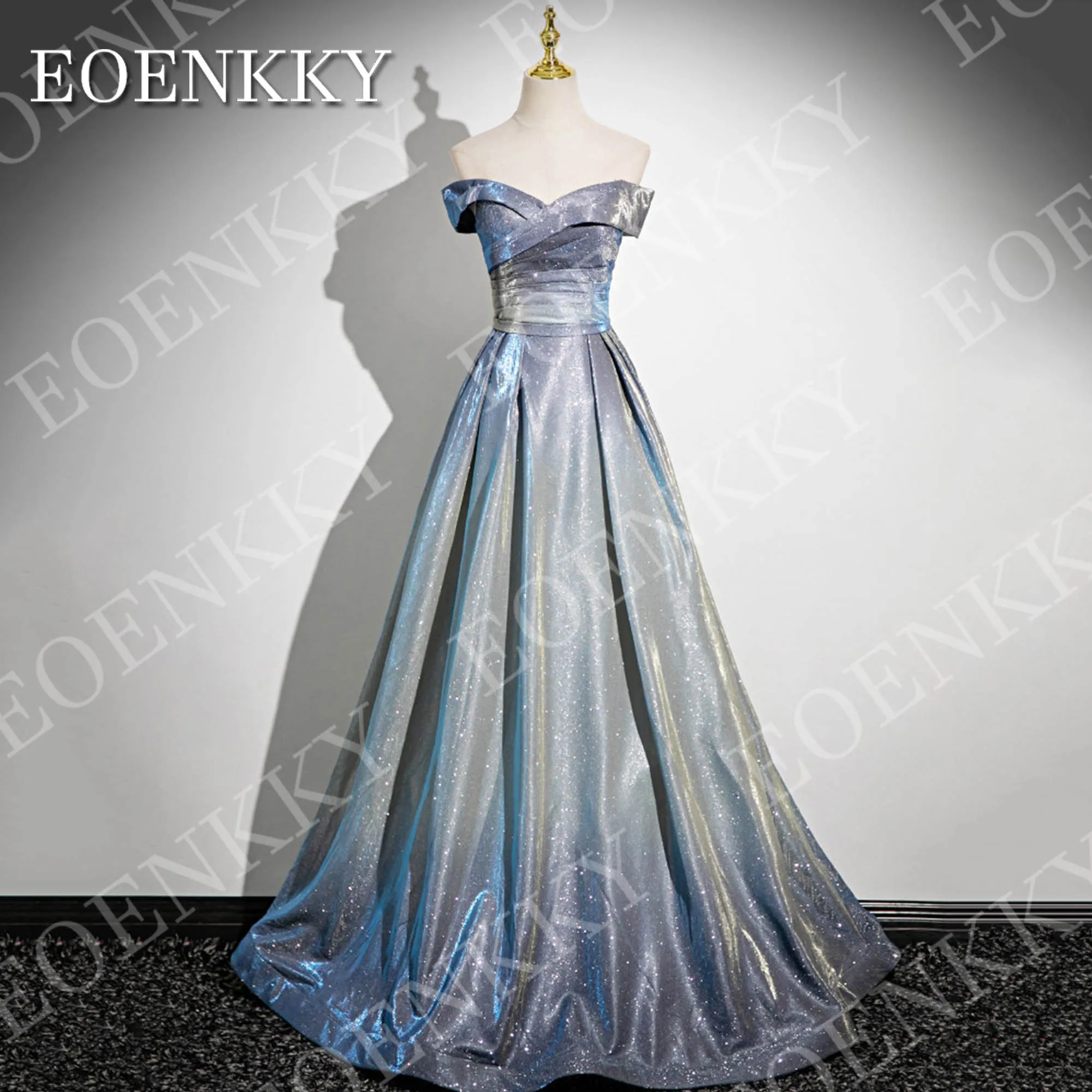 EOENKKY Sparkly A Line Prom Dresses Simple Gradient Off Shoulder A Line Party Dress Floor Length Customized платье на выпускной