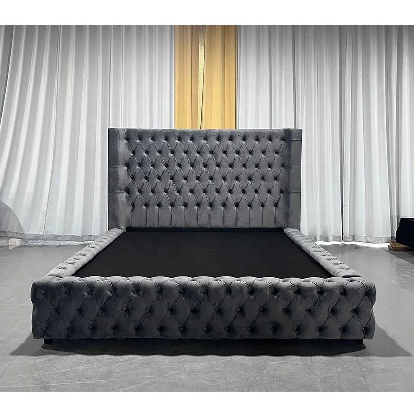 #Factory Outlet Modern Tufted Soft Bed Set Storage Bluetooth Audio System Fireplace