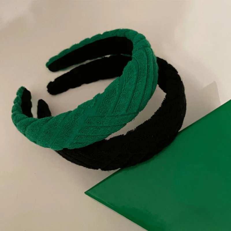 

Korea Women INS Wide-brimmed Green Black Headband Vintage Hair Hoop Sponge Hairband Female Girls Hair Accessories