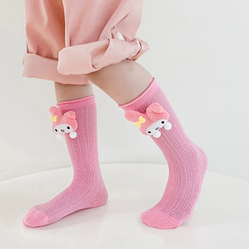 Calcetines de encaje a media pantorrilla para niñas, calcetines con ojales de red para muñecas estereoscópicas de dibujos animados bonitos de verano