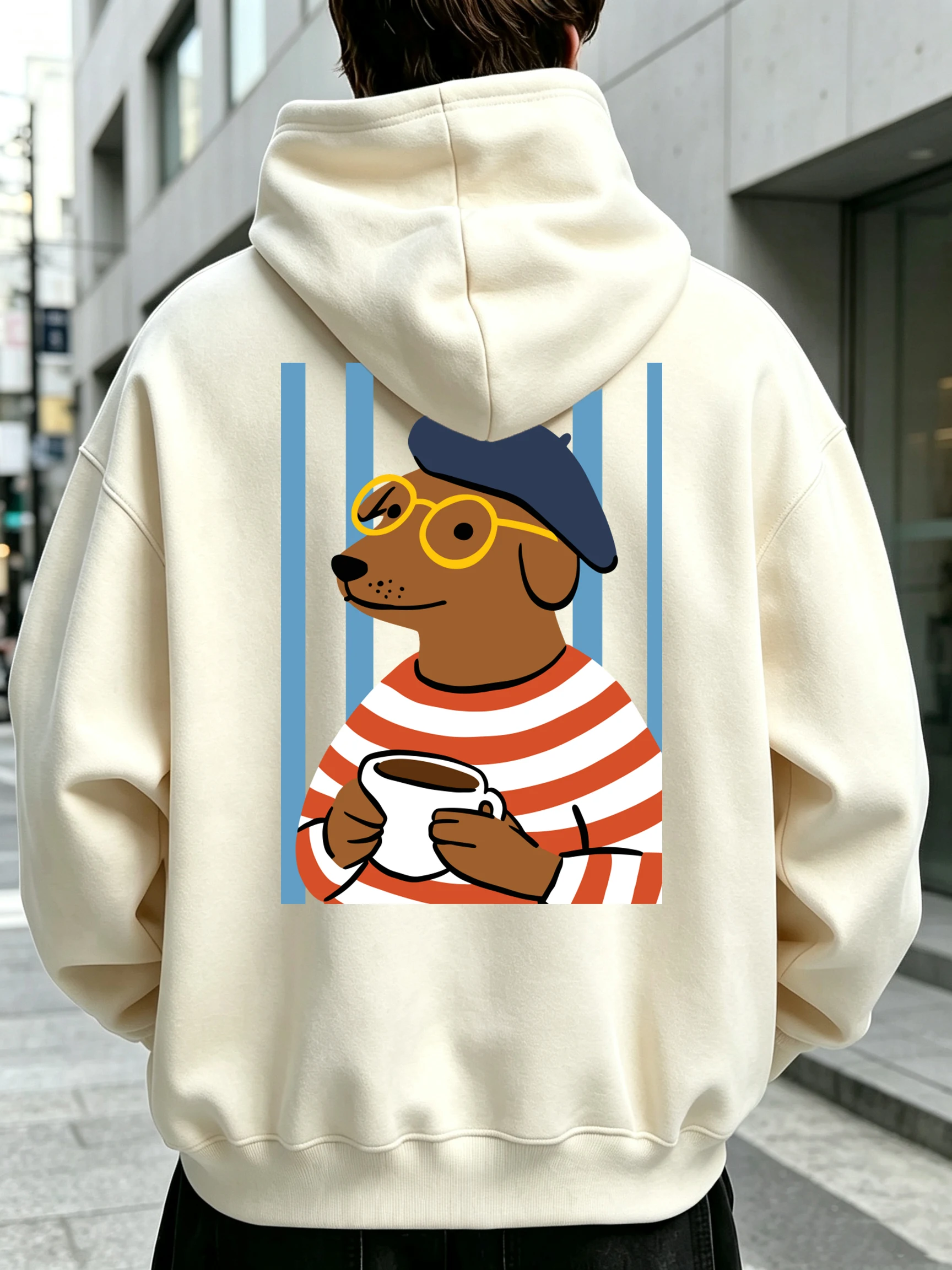 Dachshund Dog Coffee Cup Print Men Sport Street Hoodies Pocket Loose Casual Tops Fashion Streetwear Autumn Fleece Clothing
