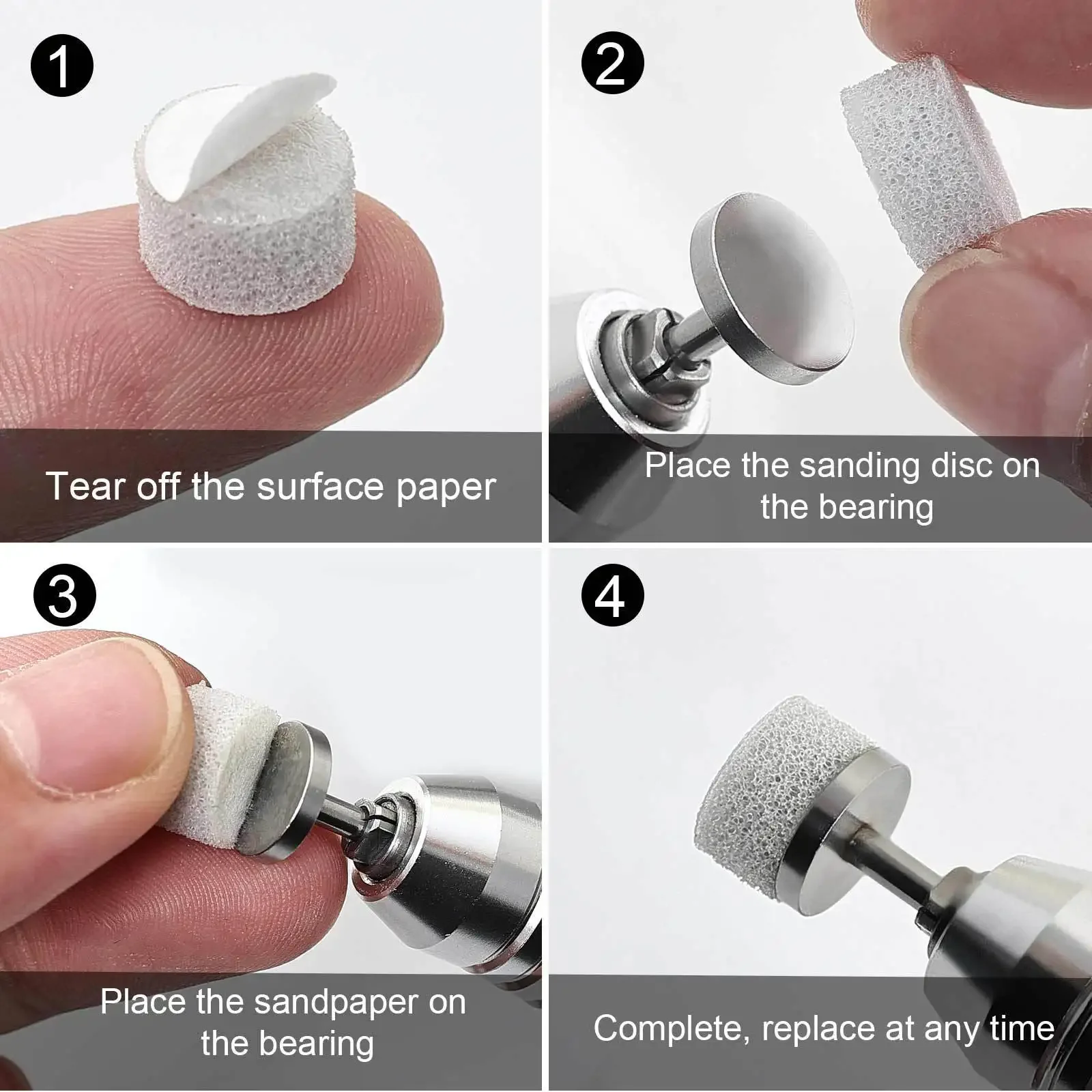 1 Set Stainless Steel Manicure Polishing Bearings&10mm Round Sponge Buffing Pad Nail Drill  Accessories Sandpaper Grinding Tools