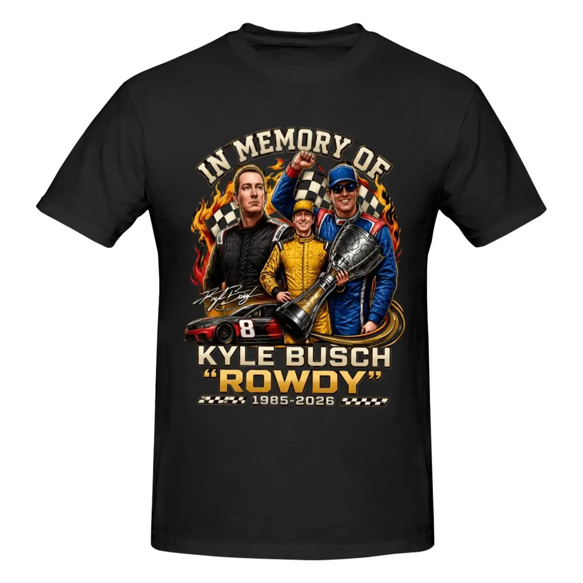 Kyle Busch 18 Racing Rowdy RIP Retro T Shirts Graphic Y2K Pops Customized Men Women Tshirt Clothes