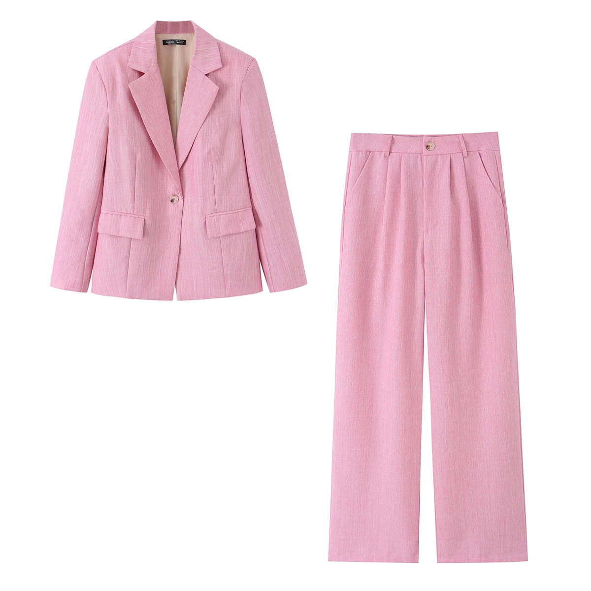 

European and American style women's clothing new 2026 fashion solid color long sleeved single breasted suit long pants set