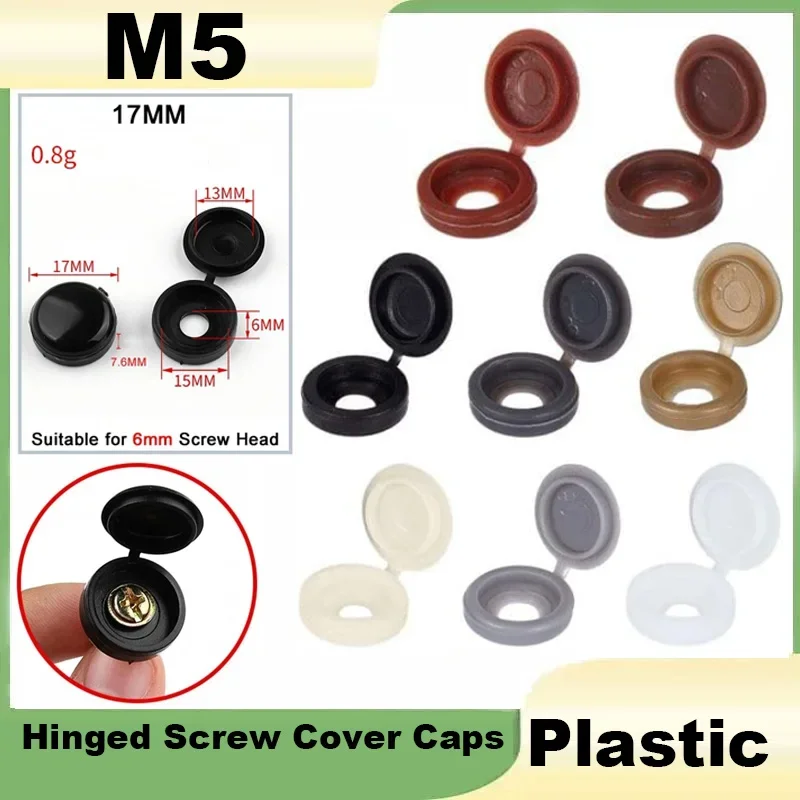 50pcs Hinged Screw Cover Caps M5 Large Plastic Shutter Fold Screw Snap Covers Washer Flip Tops For Car Furniture Nuts Bolts