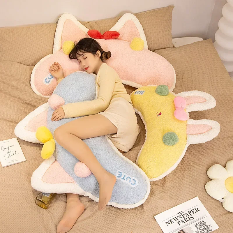 Almohada Kawaii de 75cm de gran tamaño con dibujos de gatos y conejitos, almohada de felpa con orejas de animales de peluche creativas, cojín suave para cabecera de cama para niñas, regalos de navidad