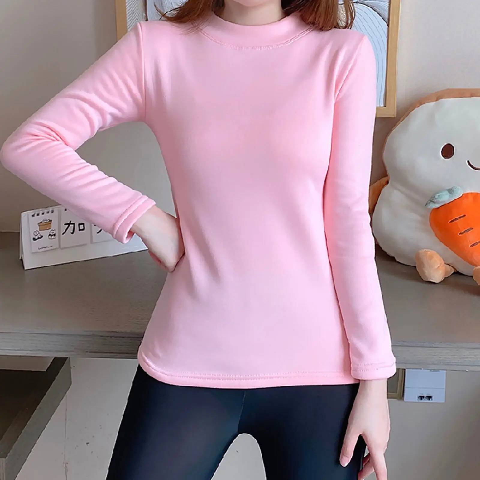 Women\'S Thermal Underwear Warm Fleece T-Shirt Soft Winter Thick Tops Pullover