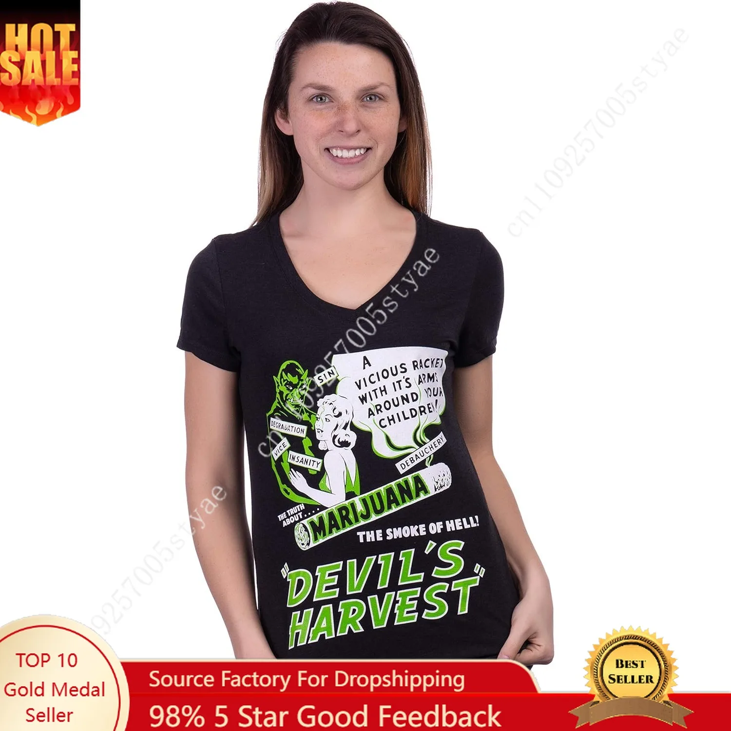 

Devil's Harvest (1942 Poster) | Funny Absurd Vintage Drug War Marijuana Weed Pot Propaganda Women's V-Neck T-Shirt