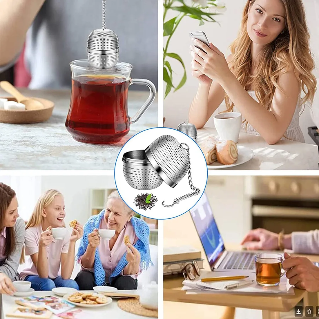 Tea Infuser, Stainless Steel Tea Strainer, Ball Mesh Tea Strainer, for Tea, Spices and Most Cups and Teapots