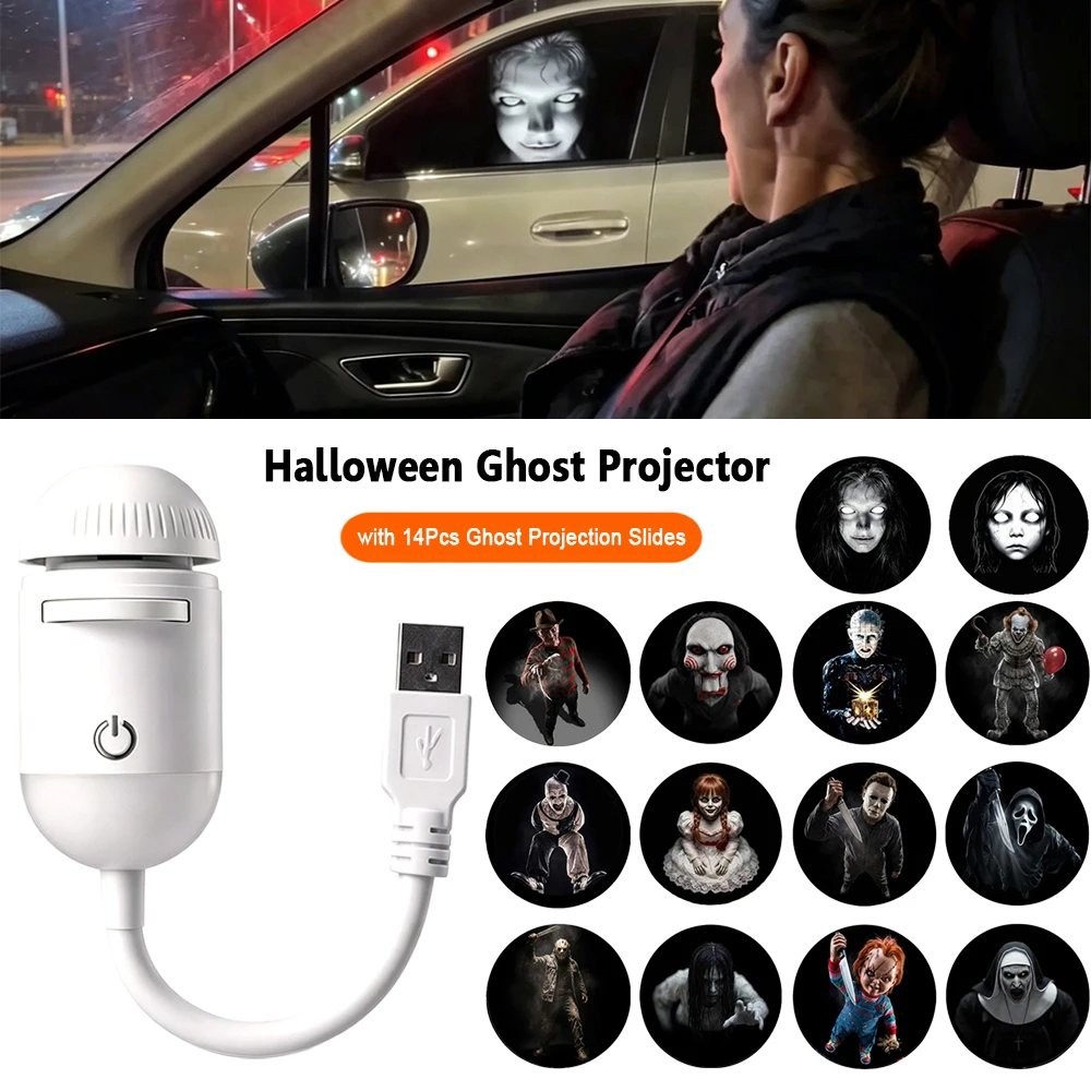 Fake Led Window Night Portable LED Halloween Projection Night Light with 14 Horror Ghost ...