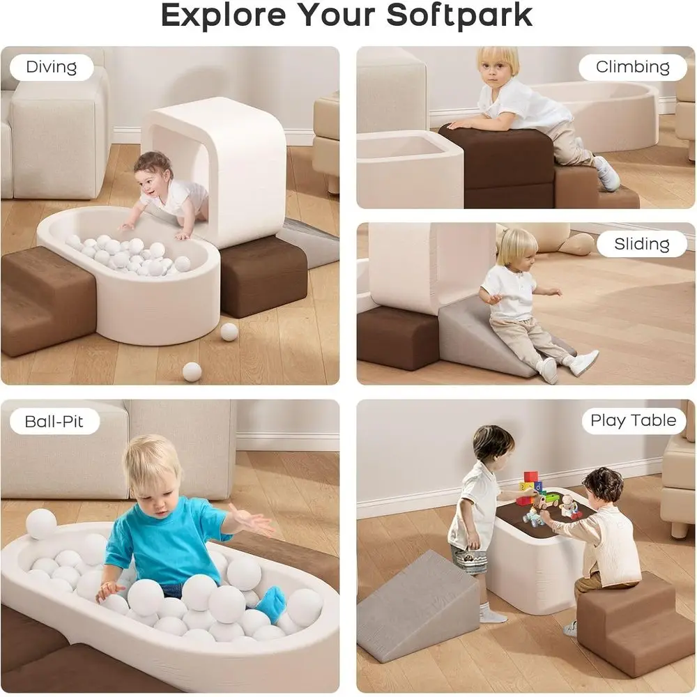 フォームブロックとボールピット付きの幼児用クライミングプレイセット6点セットで、屋内での楽しみを。