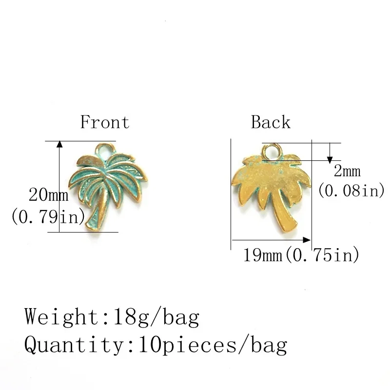 New 10pcs/bag 20MM Retro Patina Plated Zinc Alloy Green Coconut Tree Charms Pendants For DIY Jewelry Accessories