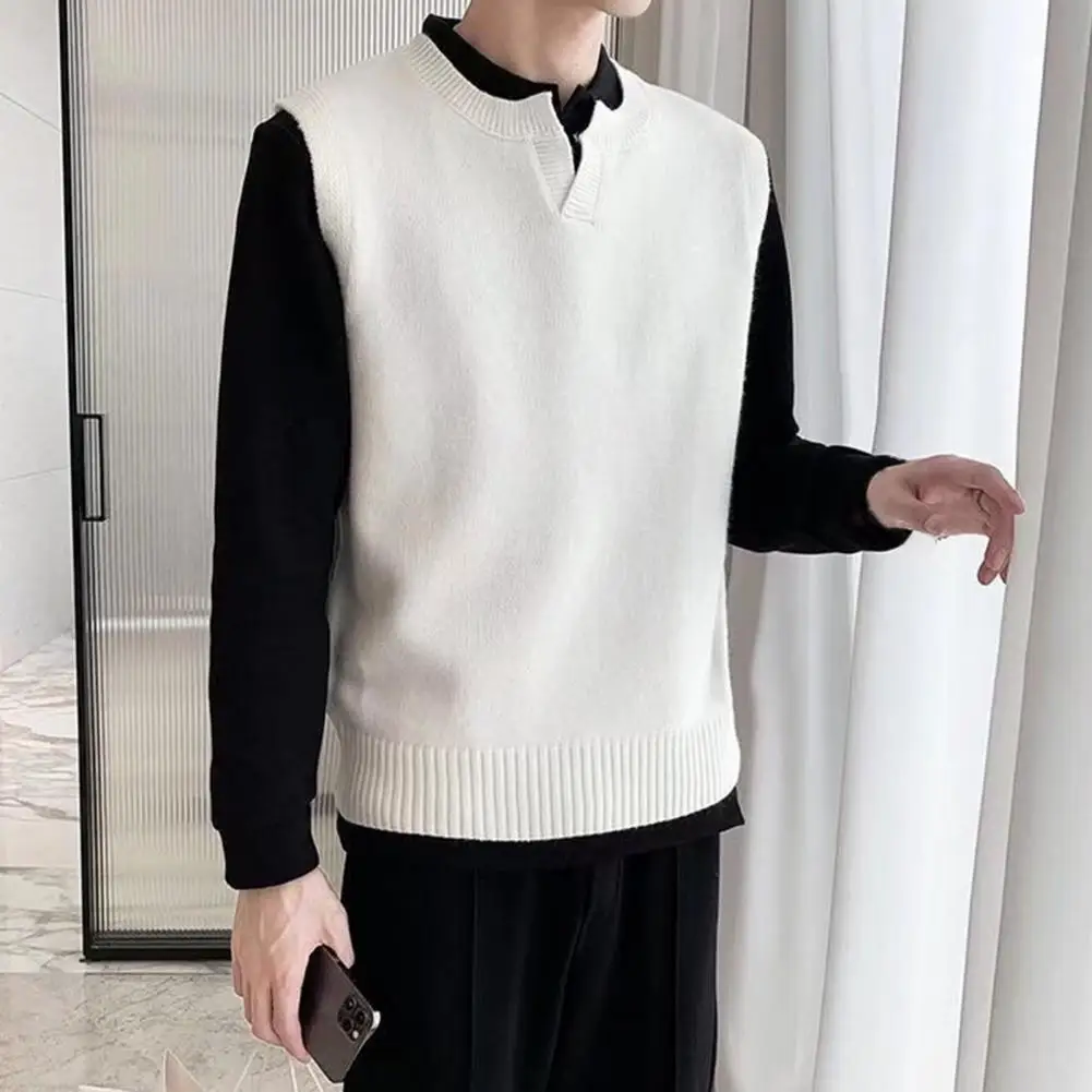 Men's Solid Color Sweater Vest Casual Fashion Warm Top Knitting Elastic Young Style Spring Sweater