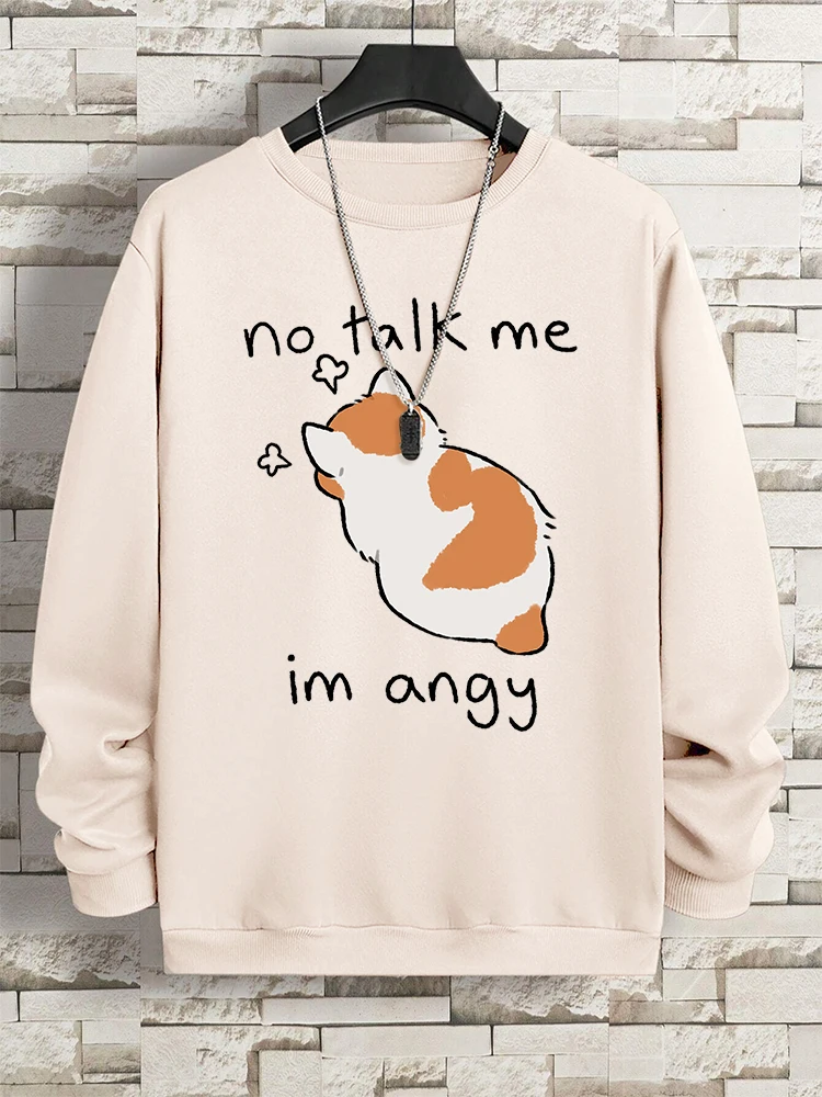 No Talk Me Im Angy Cute Cat Print Hoodie Men Autumn Vintage Oversized Sweatshirts Casual Fleece Hoody Sportswear Women Pullover