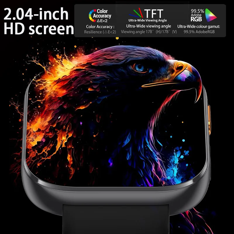 Outdoor New 1000mAh SmartWatch 2.04'HD Screen Smartwatch LED Flashlight 100+Sports Mode BT Call Waterproof Smartwatches Men Wome