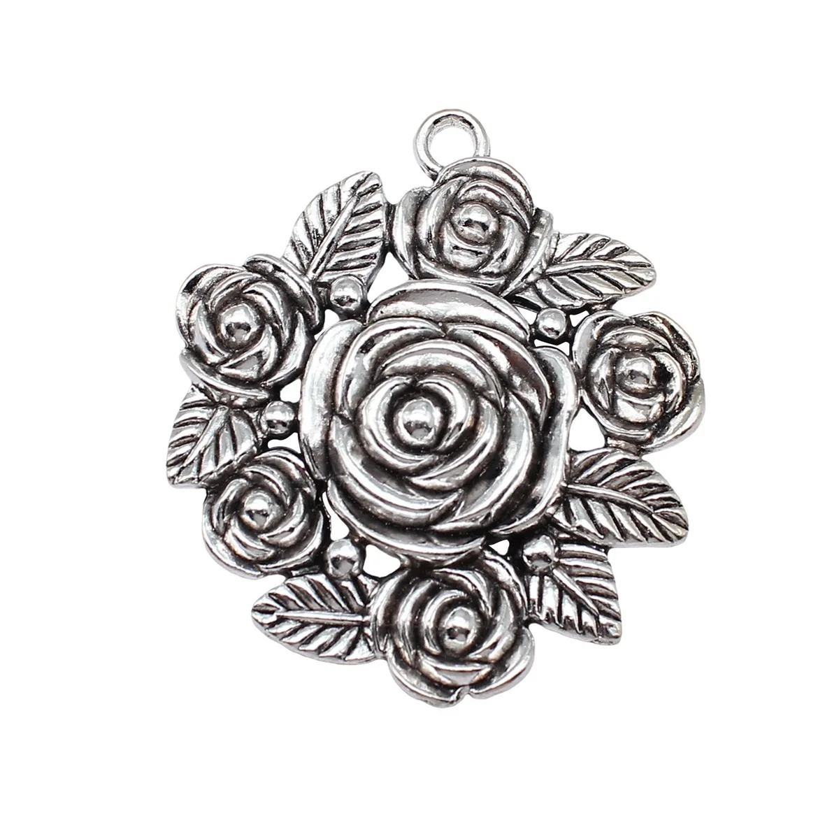 WYSIWYG 1pcs 54x62mm Antique Silver Color Flower Charms Rose Charms Pendant For DIY Jewelry Making Jewelry Craft Findings