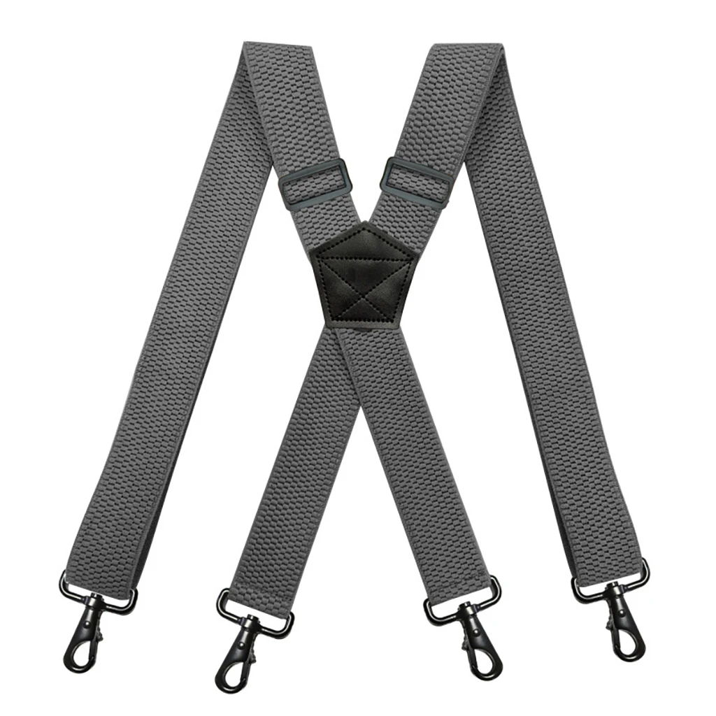 Robuste Hosenträger für Herren, Arbeit, Biker, Outdoor, 3,8 cm breit, X-Rücken, mit 4 Karabinerhaken, verstellbare elastische Hosenträger, Gurt