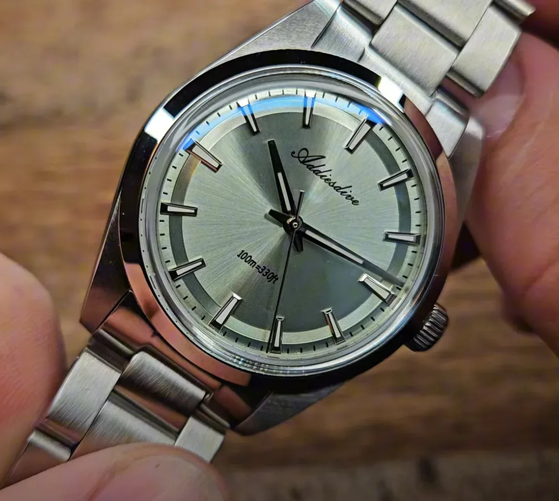 ADDIESDIVE montres à Quartz en acier inoxydable montre analogique en verre miroir à bulles BGW9 Super lumineux 100m étanche montre pour hommes AD206