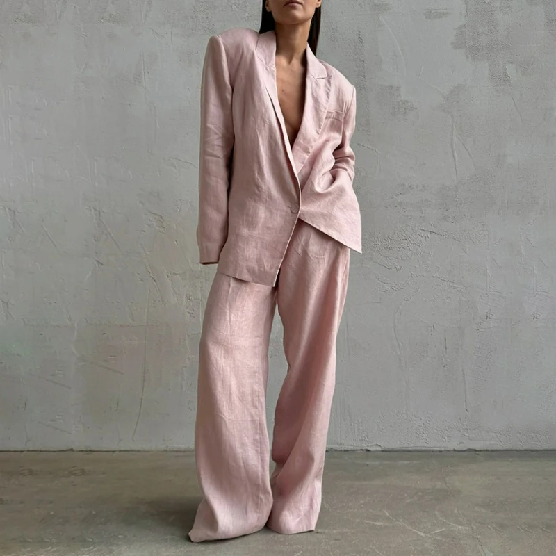 

2026 Autumn New High-end Cotton Linen Suit Long Sleeves and Long Pants Design Sense Elegant Fashionable Two-piece Set for Women