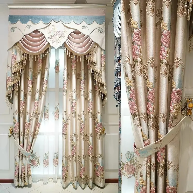 

High Precision Girl Curtains Embroidered Curtains for Bedroom Villa Window Curtain for Living Room Gauze Curtains 3D Floral