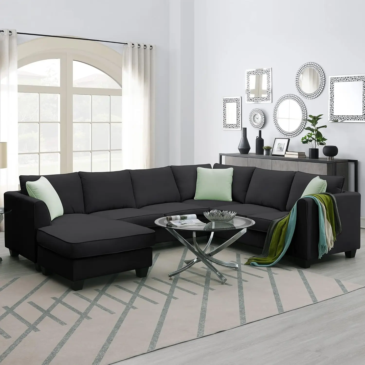 

Merax Modern Large U-Shape Sectional Sofa, 7 Seat Fabric Sectional Sofa Set with Movable Ottoman, L Shape Sectional Sofa Corner