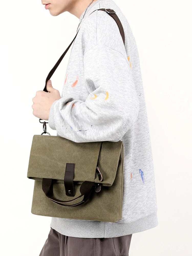 حقيبة كتف واحدة جديدة بسيطة ورجعية للرجال، حقيبة كروس خفيفة الوزن متعددة الوظائف، حقيبة كروس من القماش ذات سعة كبيرة #3