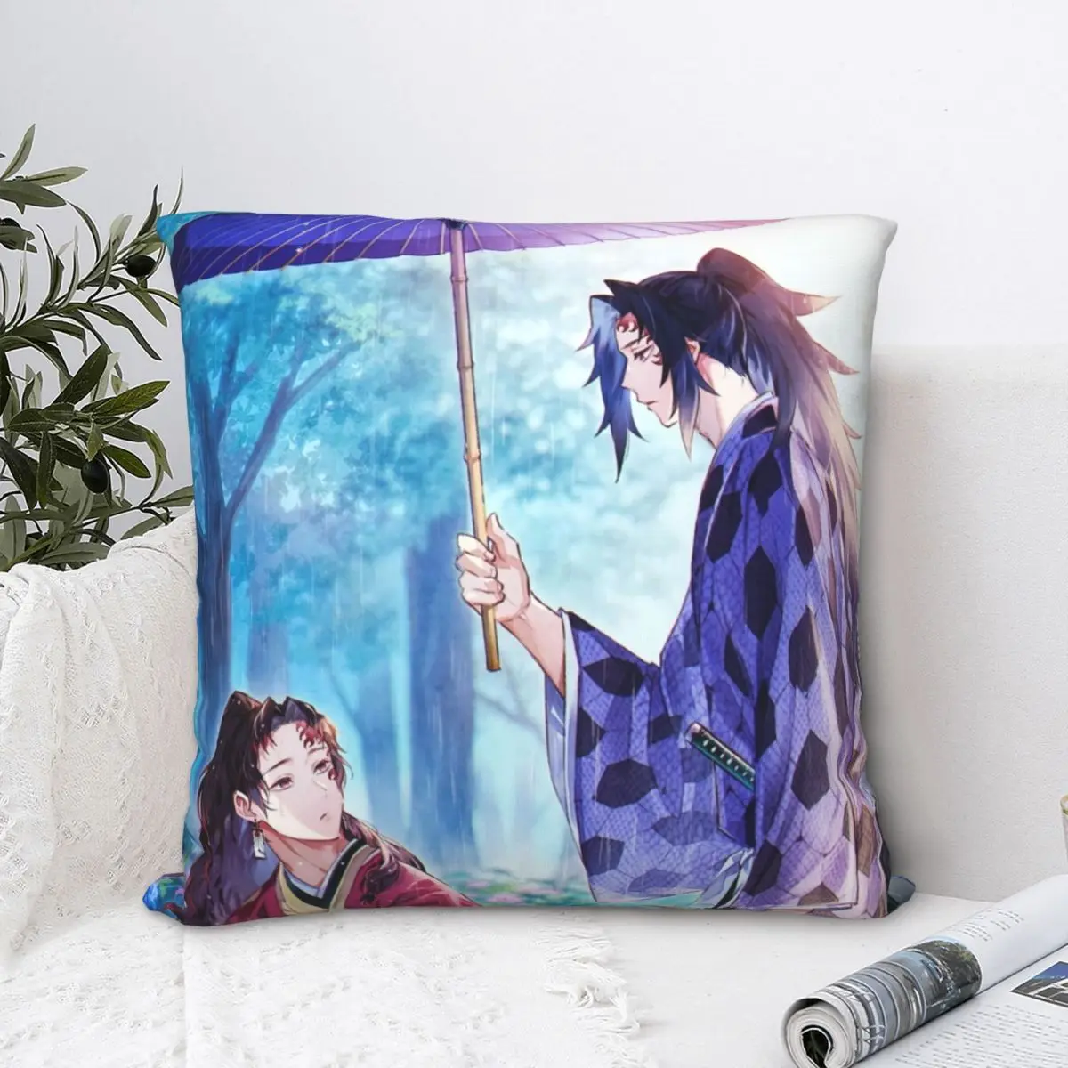 Demon Slayer Step Brother Sarung Bantal Persegi Sarung Bantal Poliester Bantal Velvet Zip Dekorasi Nyaman Bantal Lempar untuk Rumah