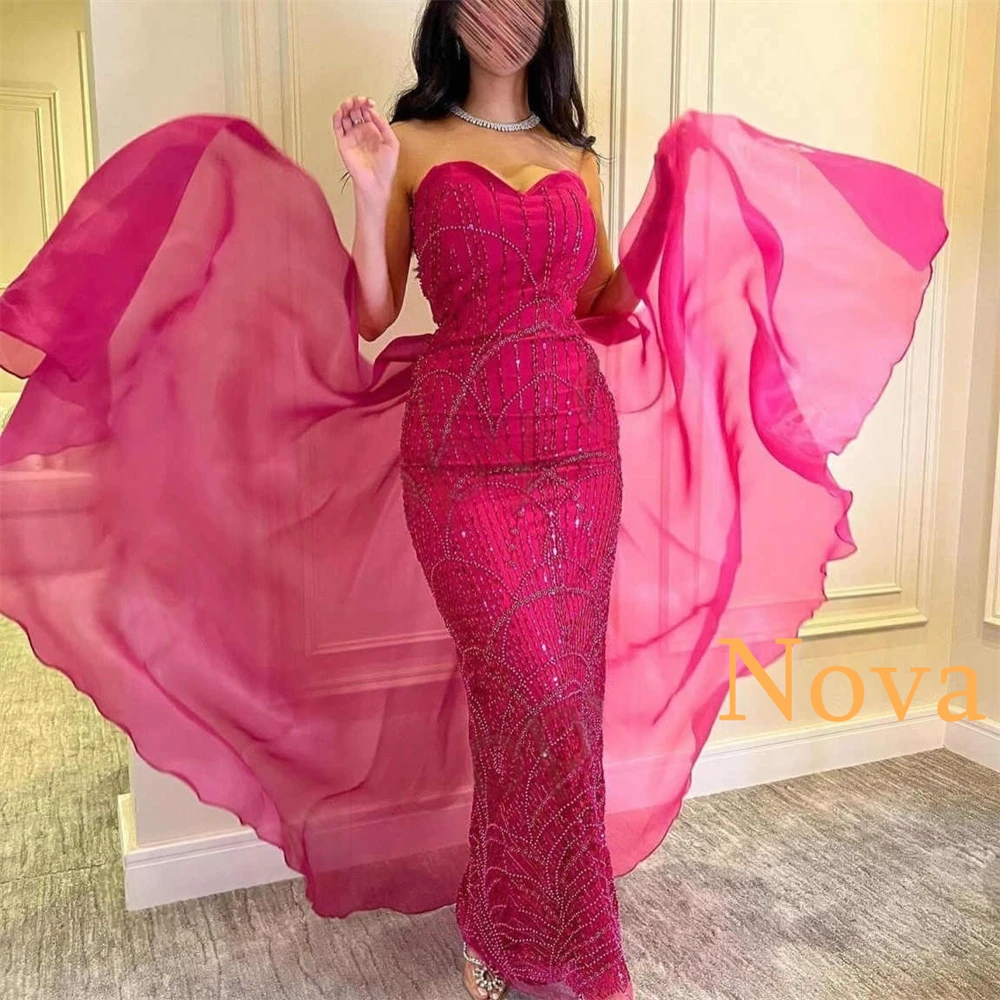 

Customized Mermaid Luxury Red Party Dresses Elegant Strapless Sleeveless Evening Gowns Temperament Special Occasion Gowns