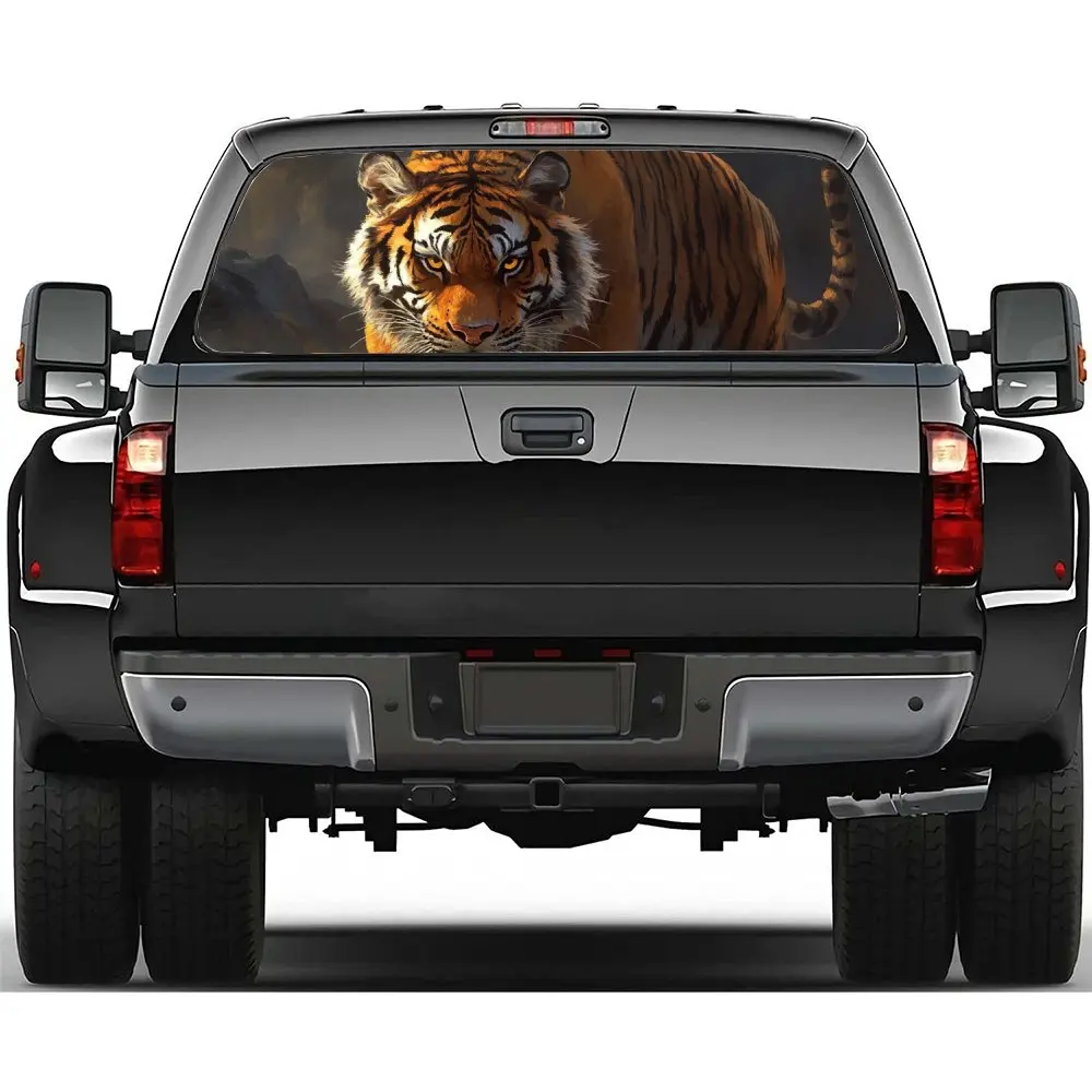 ferocious tiger Car Rear Windshield Sticker Truck Window See Through Perforated Back Glass-Window Vinyl Decal Decoration