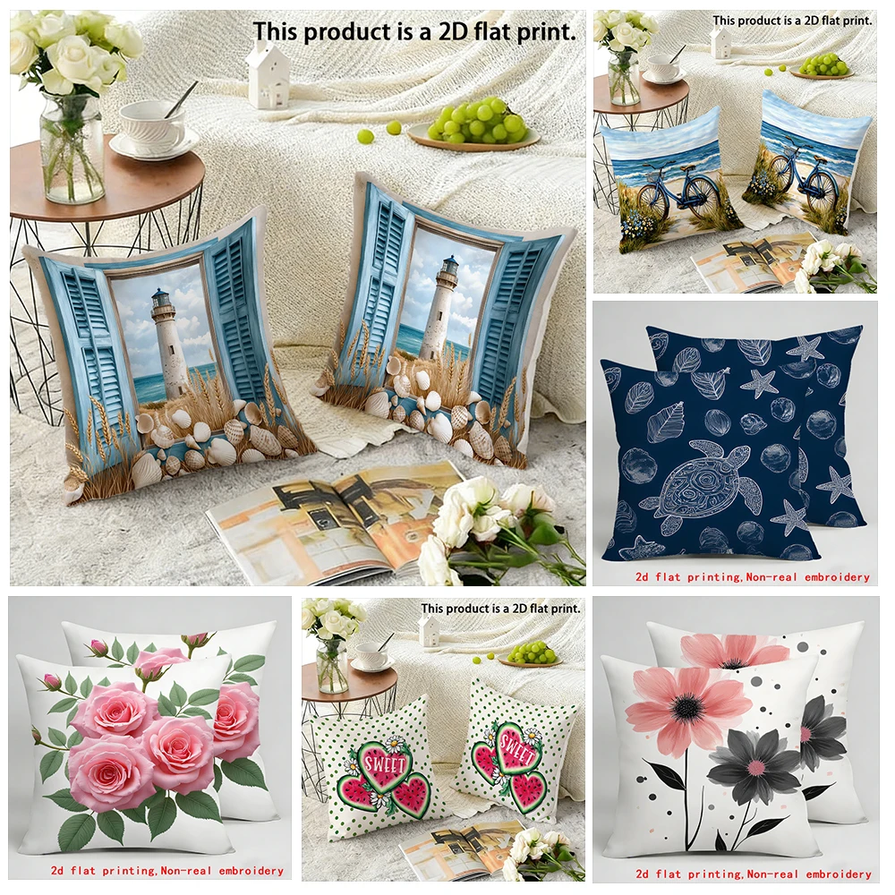 

Lighthouse and Seaside Pillowcase AppealCushion covers, zippered, decorative pillowcases, 45x45 cover sleeves