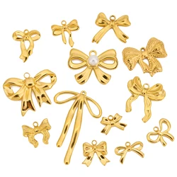 5pcs Stainless Steel Bow Knot Charm Waterproof Gold Color Bow Pendants for DIY Earring Bracelet Necklace Jewelry Making Supplies