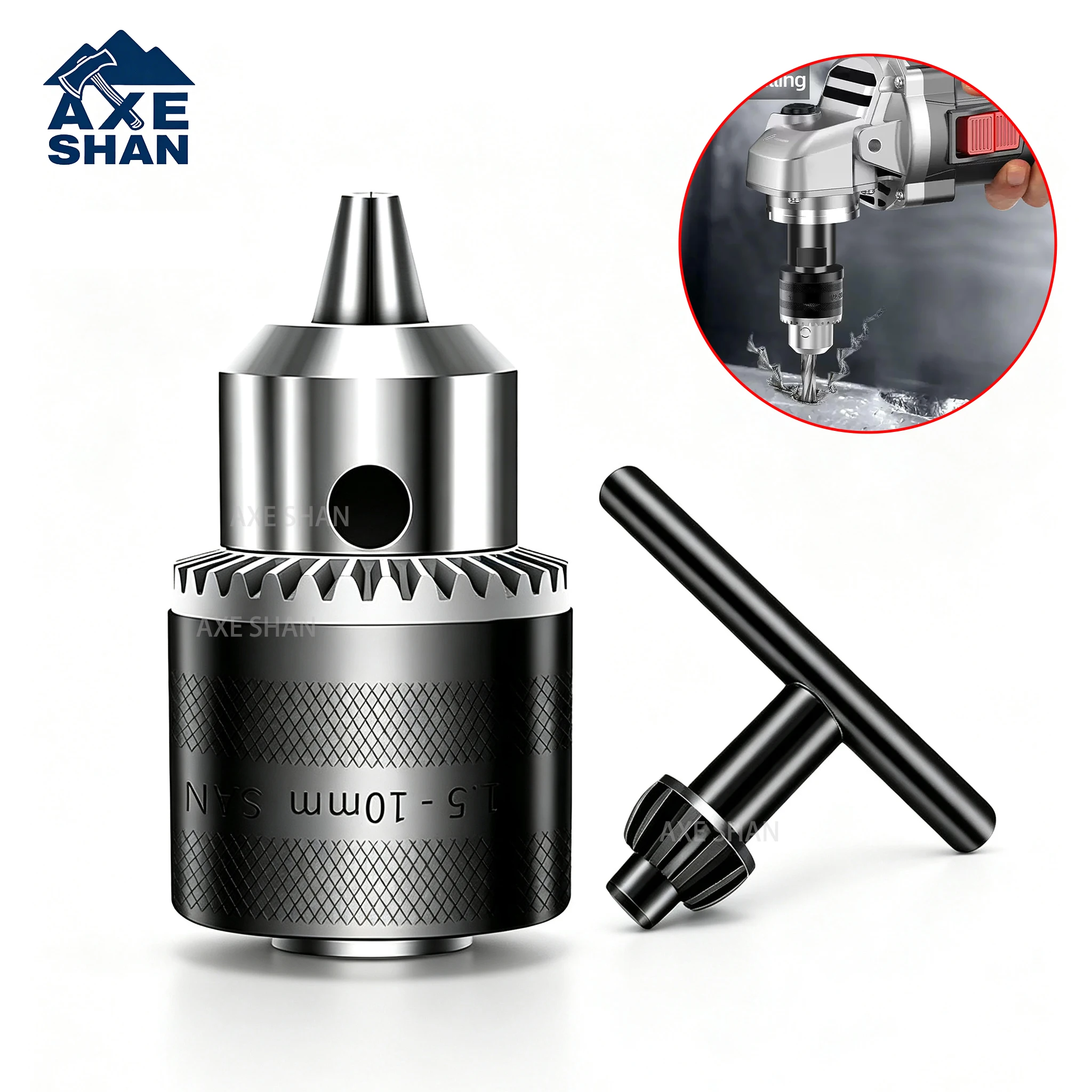 Angle Grinder To Electric Drill Adapter M10 Thread Drill Chuck With Key Wrench for Wood Metal Drilling Power Tool Accessory