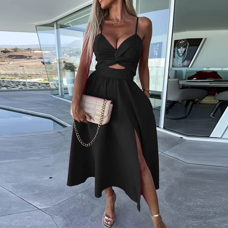 summer party dresses for women Parthea Women's Formal Wedding Guest Black Back Details Women's Summer Dress|Elegant Casual Party