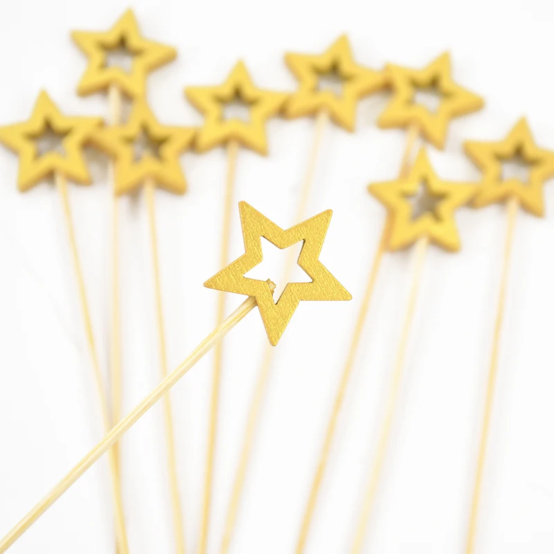 50 Stück Stern Einweg-Bambusspieße Gold Silber Buffet Obst Essen Picks Cocktail Sticks Weihnachtsdekoration Geburtstag Hochzeit