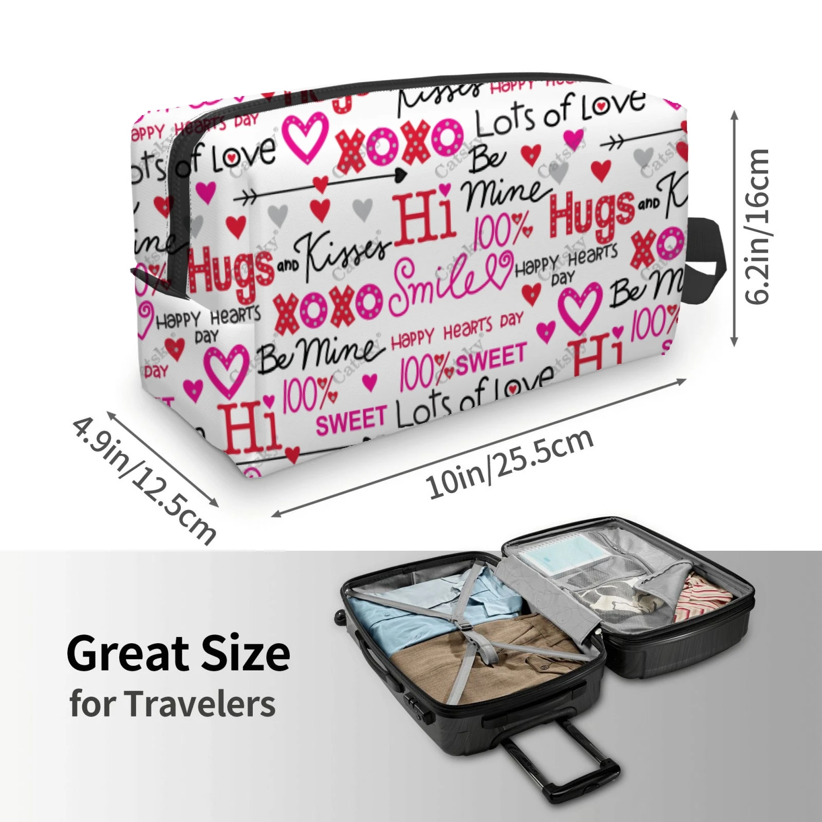 Love And Valentine Cosmetic Bag Women\'s Fashion Large Capacity Skin Care Box Printed Storage Toiletries Cosmetic Bag