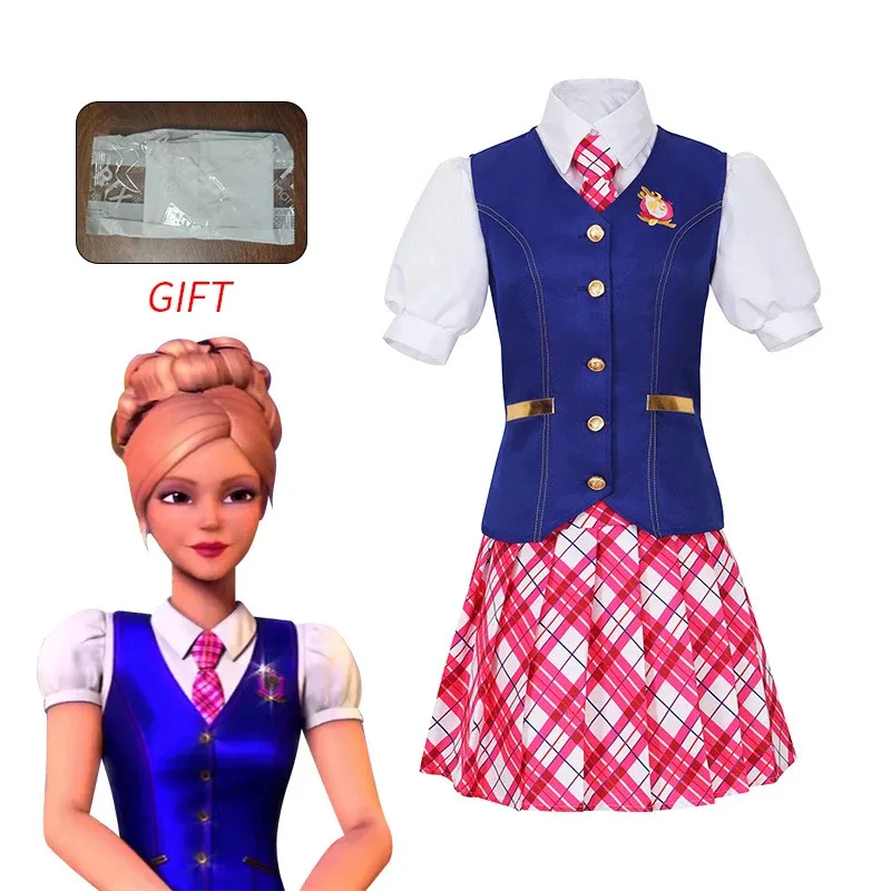 

Movie Barbiee Cosplay Costume Halloween Princess Dress Delancy Wen COS Outfit Women School Uniform Top Skirts Carnival Party