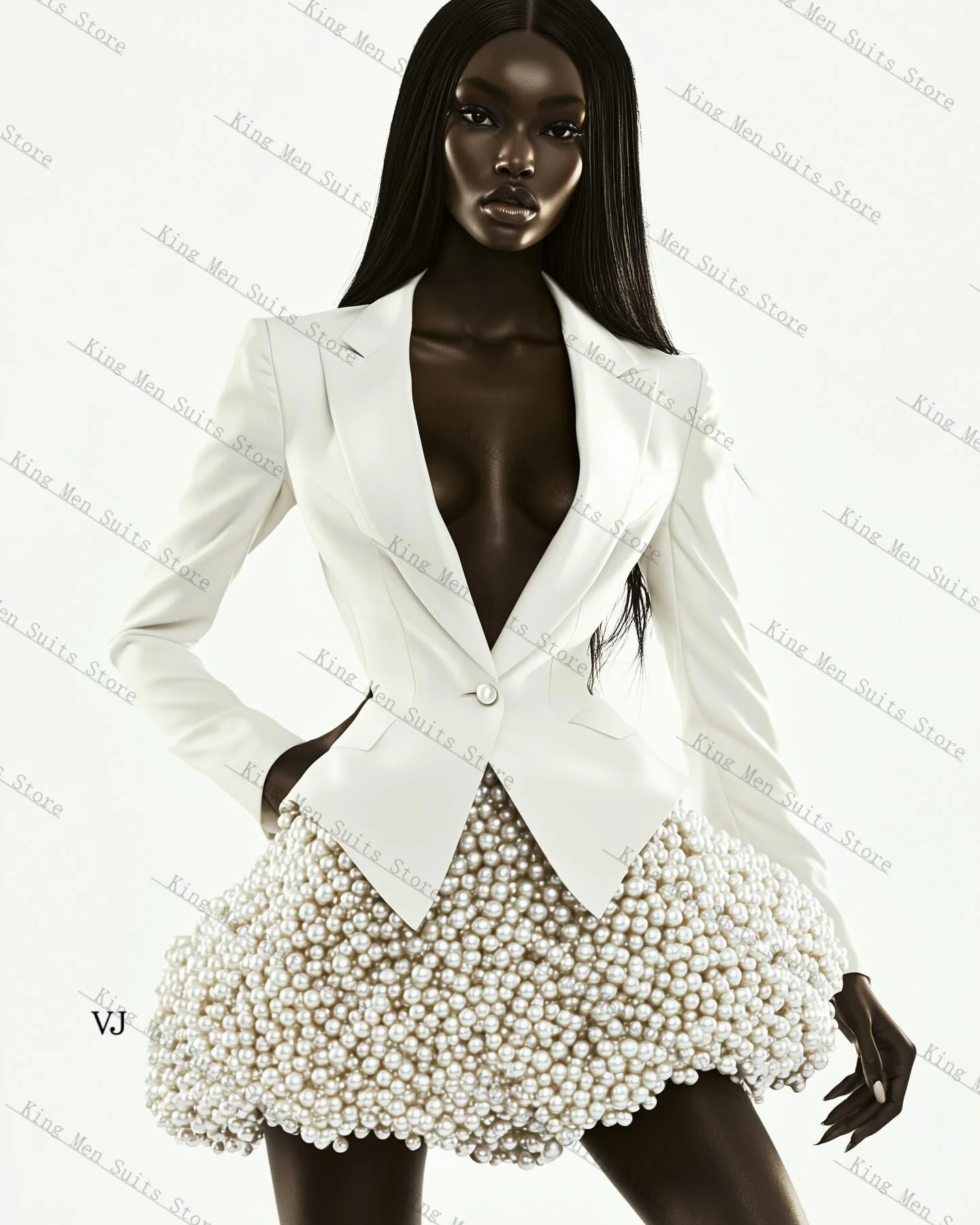 

Pearls Women Suit Skirt Set 2 Pcs Blazer+Prom Dress Cotton Customized Formal Guest Wedding Tuxedos Coat Jacket(No Back Pearls)