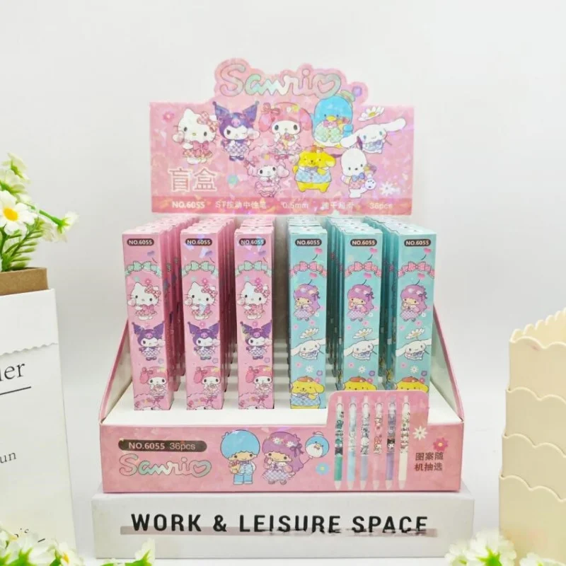 

36pcs/lot Sanrio Kuromi Melody Hangyodon Press Gel Pen Cute Pochacco 0.5mm Black Ink Press Signature Pens School Supplies