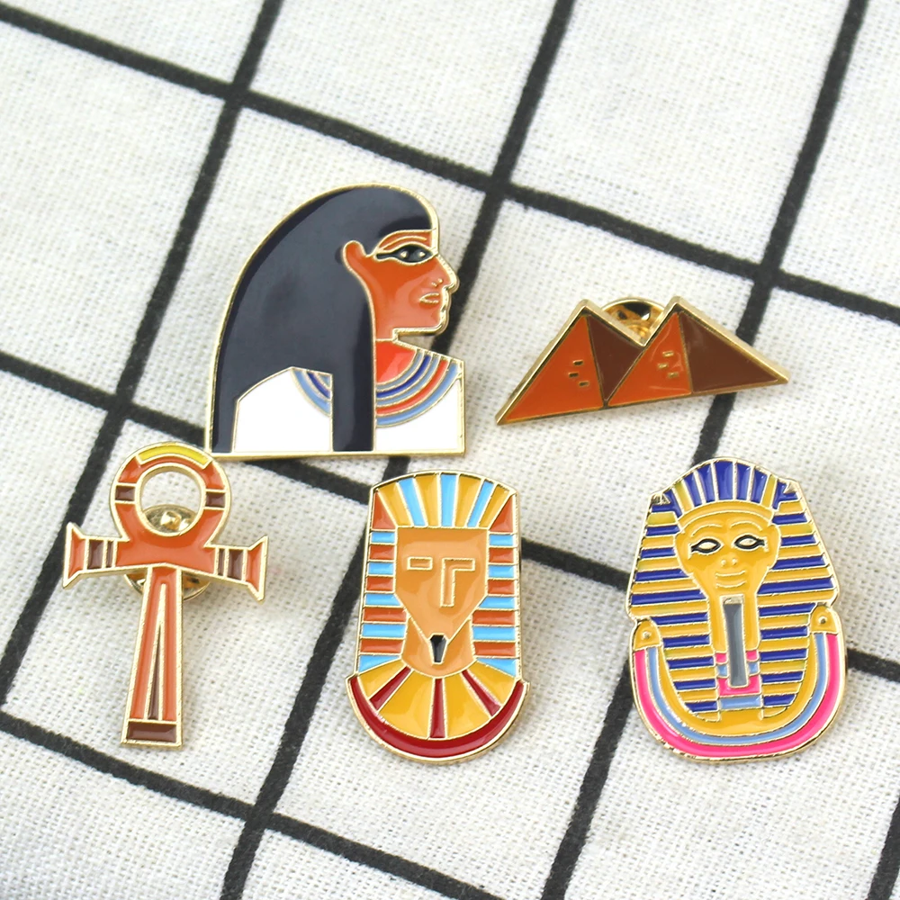 New Cartoon Ancient Egypt Enamel Brooch Pharaoh Ankh Cross Pyramid Brooch Bag Clothes Lapel Pin Badge Jewelry Gift