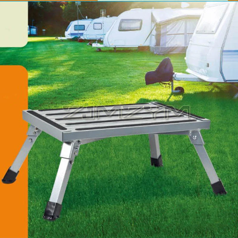 RV Platform Step Stool Aluminum Folding Platform Stool With Non-Slip Rubber Feet Step Stool One Step Ladder For Garage Truck