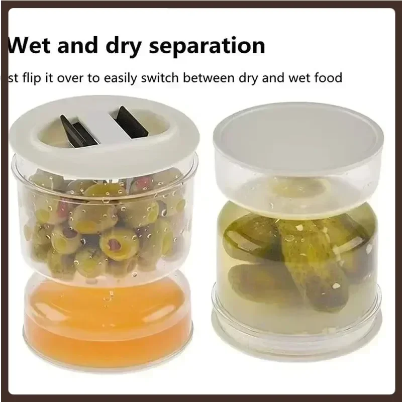 

Sealed Jar for Pickle Home Wet and Dry Separation Pickle Jar with Flip Container and Strainer Hourglass Design Olives Container